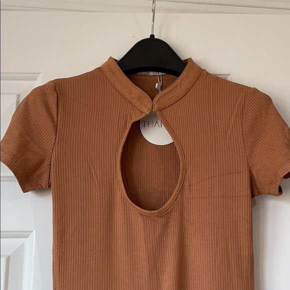 Charcoal Clothing Orange Dress With Peephole - Picture 6 of 6